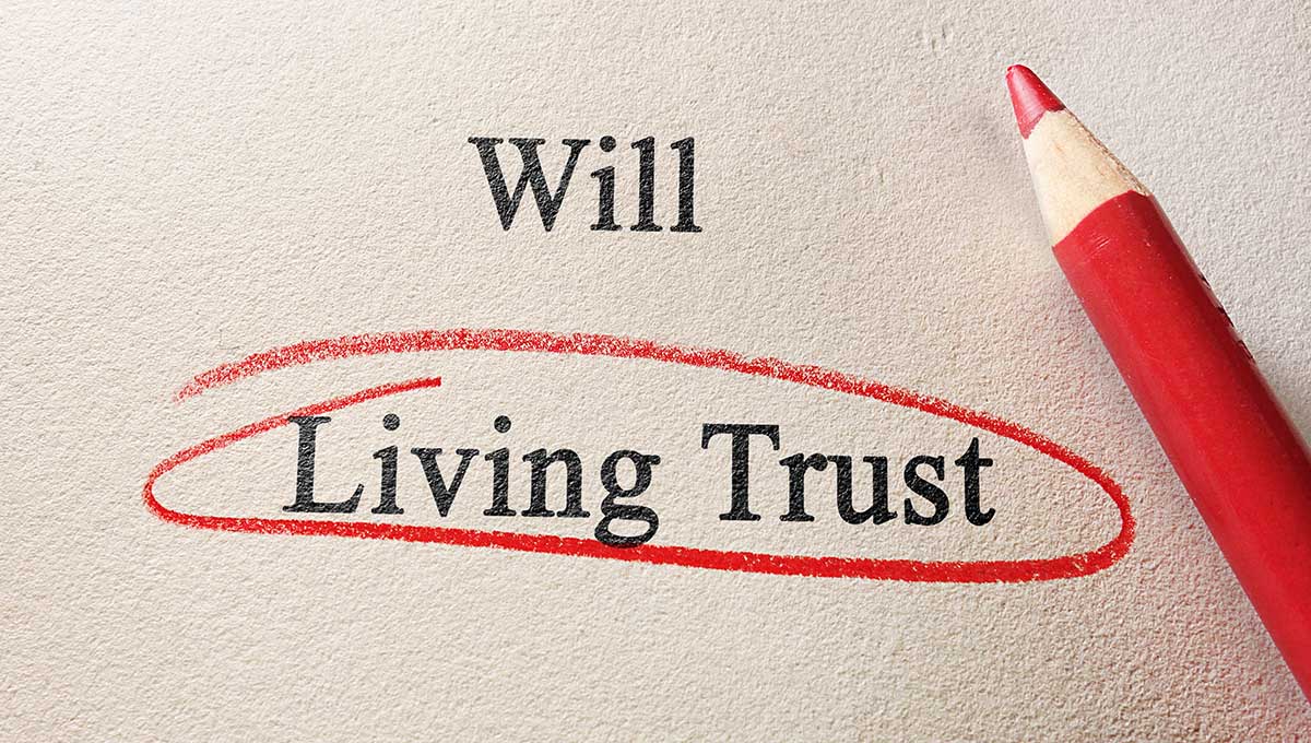 Will and Living Trust text with red pencil circle